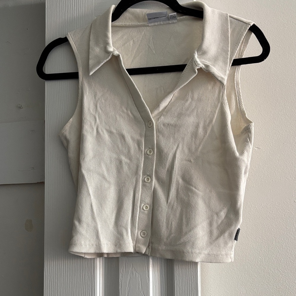 Afends White Sleeveless Button-Down Shirt